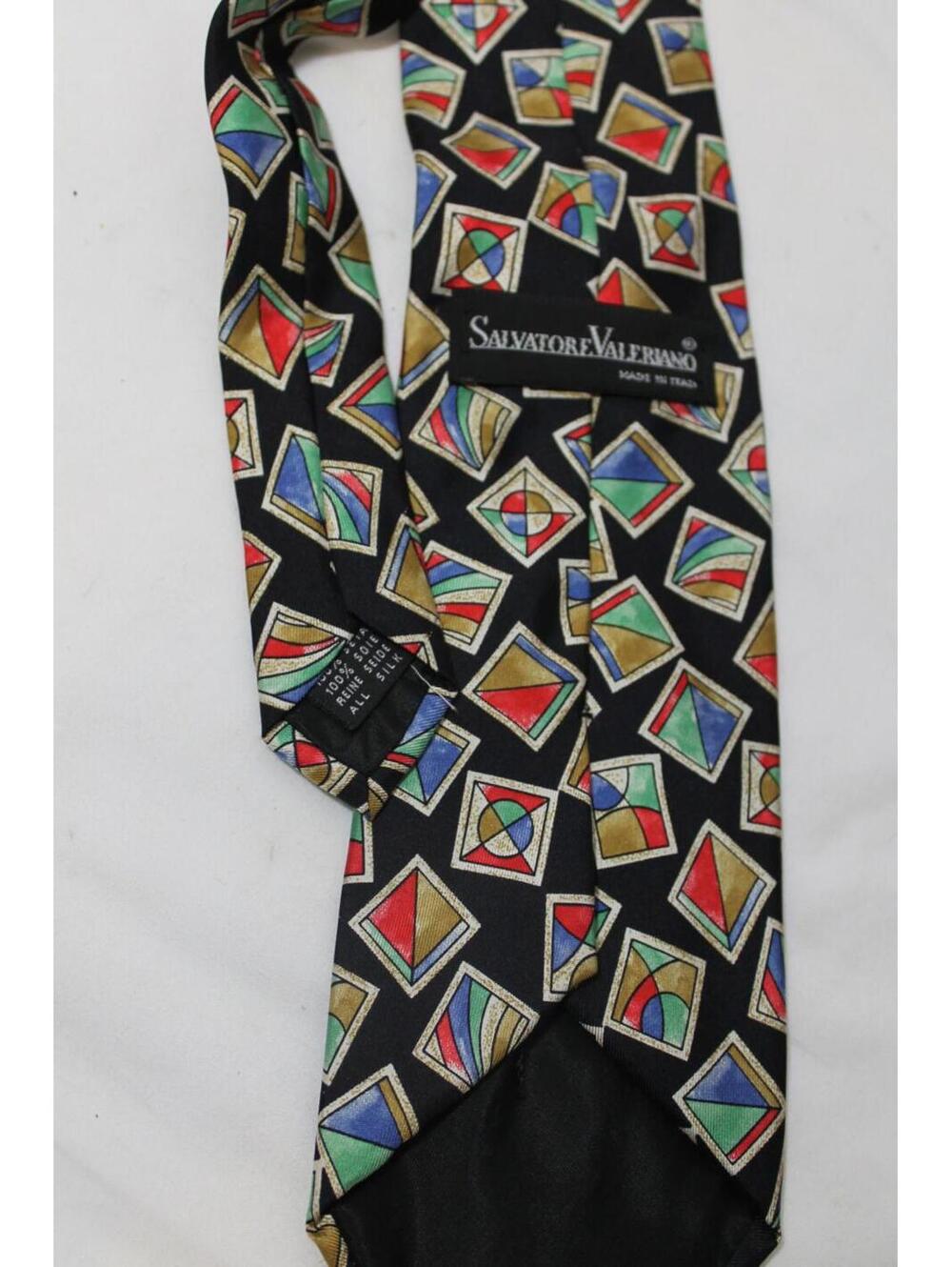 Vintage Salvatore Valeriano Geometric Silk Necktie, Black, 3 Inch Wide - Picture 3 of 5